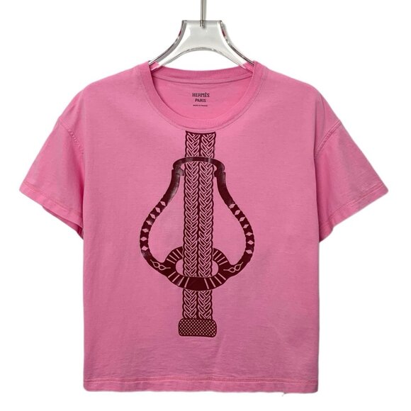 Hermès 2023 Collection Pink geometric pattern logo print cotton crewneck short-s